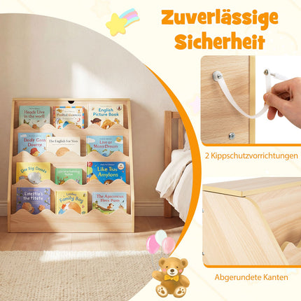 4-Tier Kids Bookshelf with Drawer & Wheels, Natural MDF