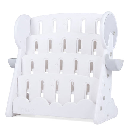 4-Tier Kids Bookshelf with Storage Boxes, Reversible Shelf