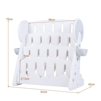 4-Tier Kids Bookshelf with Storage Boxes, Reversible Shelf