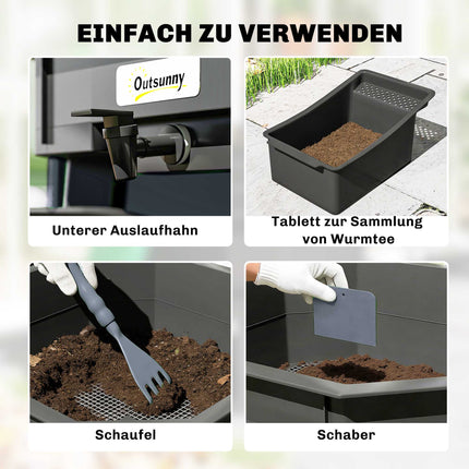 4-stöckiger Küchenkomposteimer – Dunkelgrau, Kunststoff, 39x39x51,5 cm