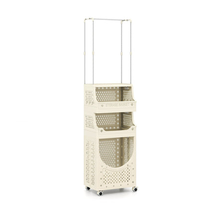 4-stöckiger Wäschewagen mit Kleiderstange, faltbar, Beige