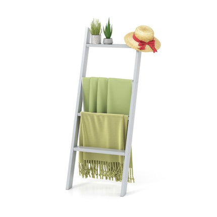 4-Tier Leaning Ladder Shelf, Pine Wood, Grey