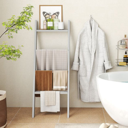 4-Tier Leaning Ladder Shelf, Pine Wood, Grey
