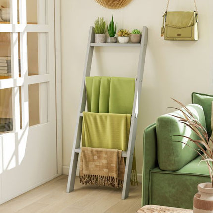 4-Tier Leaning Ladder Shelf, Pine Wood, Grey