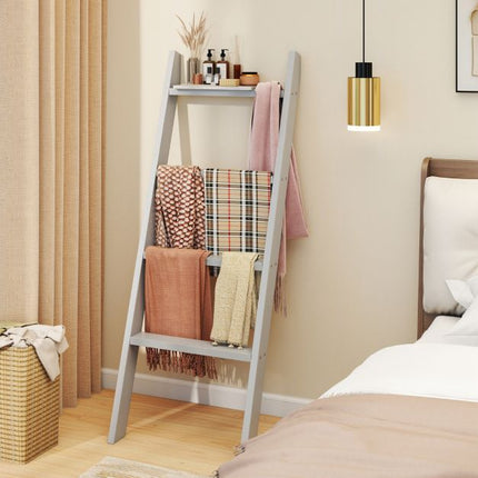 4-Tier Leaning Ladder Shelf, Pine Wood, Grey