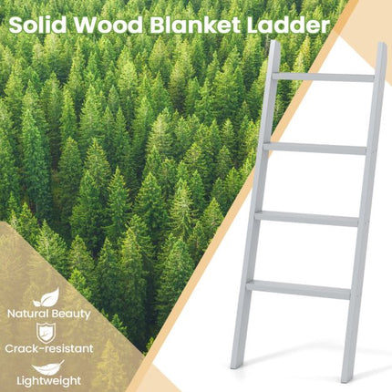 4-Tier Leaning Ladder Shelf, Pine Wood, Grey