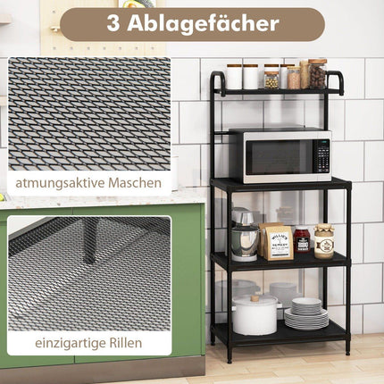 4-stöckiges Küchenregal aus Metall mit verstellbaren Einlegeböden, Schwarz