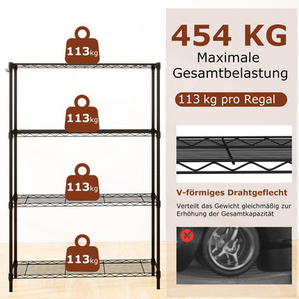4-Tier Metal Storage Rack with Adjustable Shelves, 91x35x138.5 cm