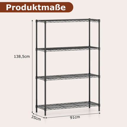 4-Tier Metal Storage Rack with Adjustable Shelves, 91x35x138.5 cm