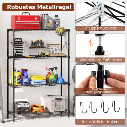 4-Tier Metal Storage Rack with Adjustable Shelves, 91x35x138.5 cm