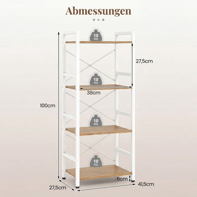 4-stöckiges schmales Bücherregal mit Metallrahmen, 41,5x27,5x100 cm