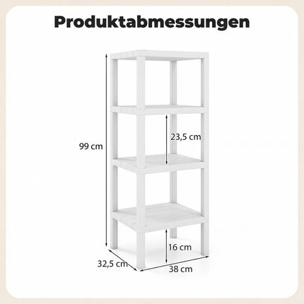 4-Tier Plastic Storage Shelf, White, 38x32.5x99 cm