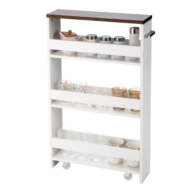 Keukenrolwagen met 4 etages en handvat, 48x12,5x81 cm, wit
