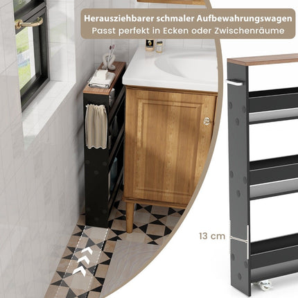 4-stöckiger Küchenwagen mit Griff, Schwarz & Braun