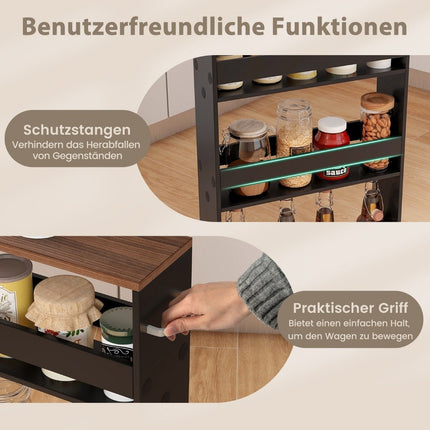 4-stöckiger Küchenwagen mit Griff, Schwarz & Braun