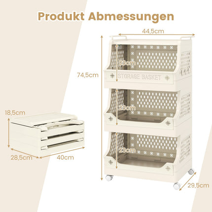 4-Tier Rolling Laundry Basket with Handles & Hooks