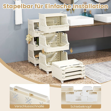 4-Tier Rolling Laundry Basket with Handles & Hooks