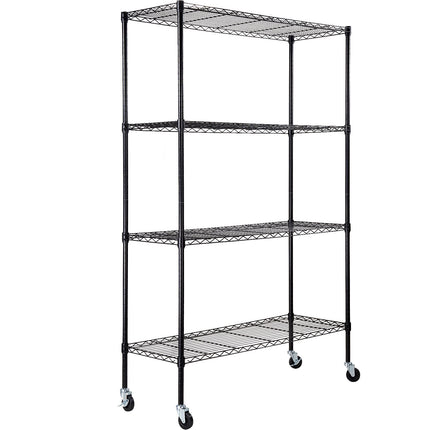 4-Tier Rolling Wire Shelving Unit, 700 lb, Black