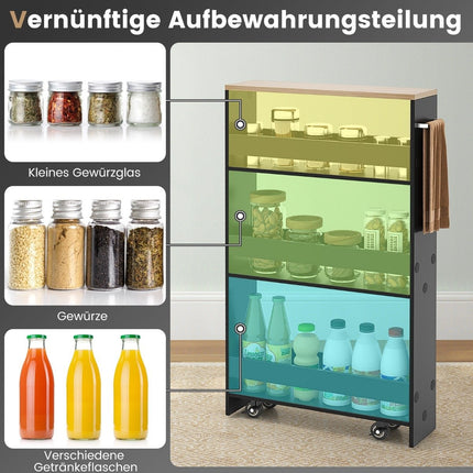 4-Tier Rolling Wood Storage Cart with Handle, Black/Natural