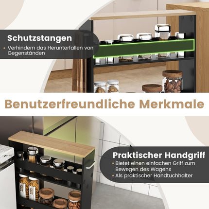 4-Tier Rolling Wood Storage Cart with Handle, Black/Natural