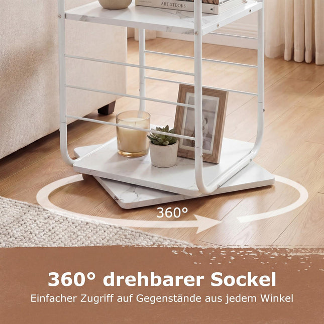 4-stöckiges drehbares Bücherregal, Metallrahmen, 360° drehbar, Weiß