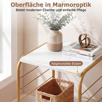 4-Tier Rotating Bookshelf with Metal Frame, Gold/White