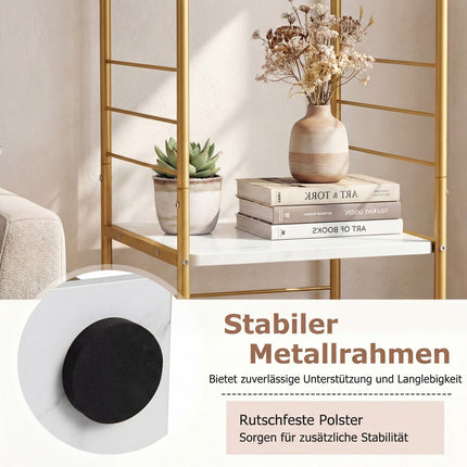 4-Tier Rotating Bookshelf with Metal Frame, Gold/White