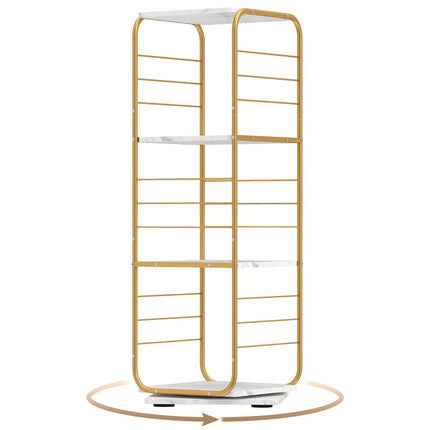 4-Tier Rotating Bookshelf with Metal Frame, Gold/White