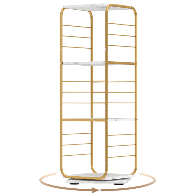 4-Tier Rotating Bookshelf with Metal Frame, Gold/White