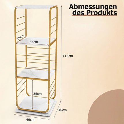 4-Tier Rotating Bookshelf with Metal Frame, Gold/White