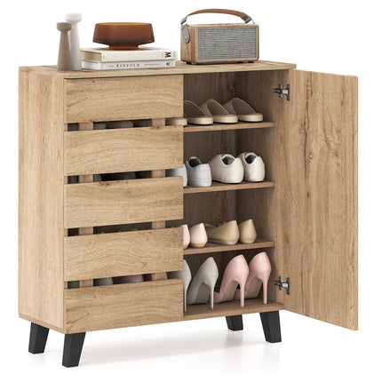 4-Tier Shoe Cabinet with Louvered Doors & Removable Shelves