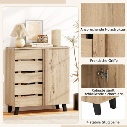 4-Tier Shoe Cabinet with Louvered Doors & Removable Shelves