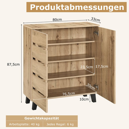 4-Tier Shoe Cabinet with Louvered Doors & Removable Shelves
