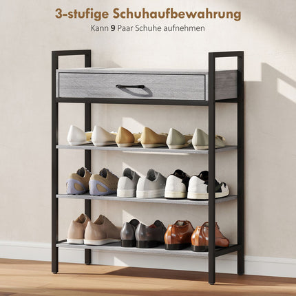 4-stöckiges Schuhregal mit Schublade, für 9 Paar, Grau