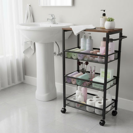 4-Tier Slim Kitchen Trolley – Metal & MDF, Mobile Storage