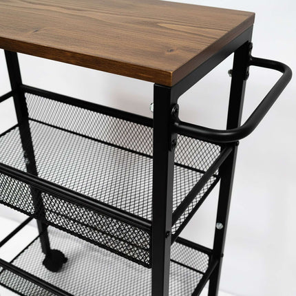 4-Tier Slim Kitchen Trolley – Metal & MDF, Mobile Storage