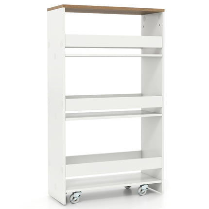 4-Tier Slim Rolling Storage Cart, 20cm, White