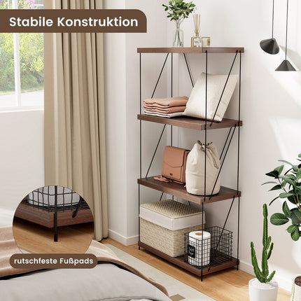 Standregal mit 4 Ebenen und Metallrahmen, industrielles Bücherregal, Lagerregal, 60 x 29,5 x 105 cm