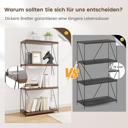 Standregal mit 4 Ebenen und Metallrahmen, industrielles Bücherregal, Lagerregal, 60 x 29,5 x 105 cm