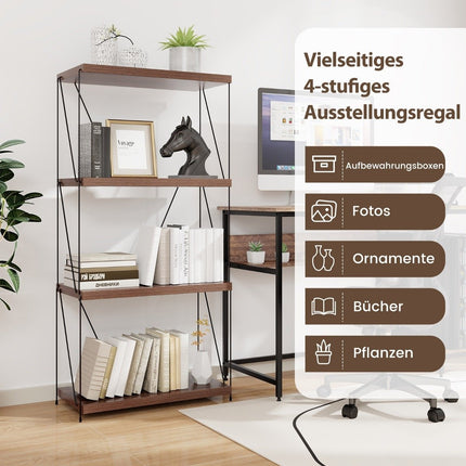 Standregal mit 4 Ebenen und Metallrahmen, industrielles Bücherregal, Lagerregal, 60 x 29,5 x 105 cm