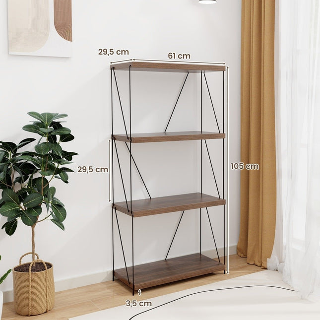 Standregal mit 4 Ebenen und Metallrahmen, industrielles Bücherregal, Lagerregal, 60 x 29,5 x 105 cm