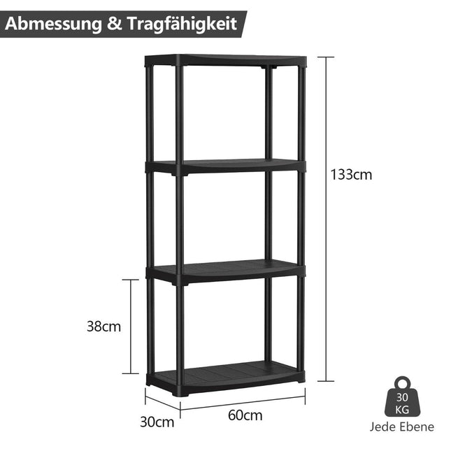 4-stöckiges Lagerregal, freistehendes Regal, vielseitige Garagenregale, Schwarz