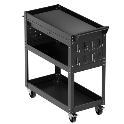 4-Tier Tool Cart with Wheels, Locking Drawer, Pegboard