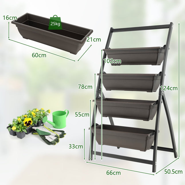 4-stöckiger vertikaler Pflanzkübel mit herausnehmbaren Kästen und Drainage