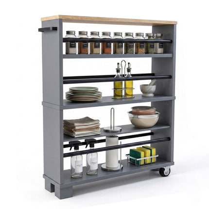4-stöckiger Rollwagen in Holzoptik, Naturgrau, 80x13x50 cm
