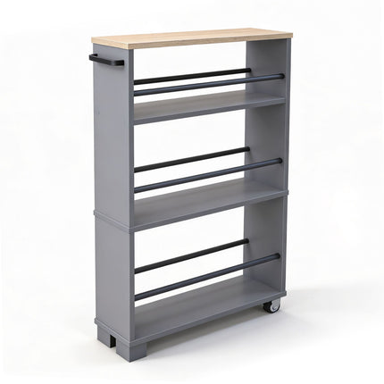 4-stöckiger Rollwagen in Holzoptik, Naturgrau, 80x13x50 cm