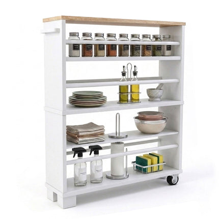 Holzoptik-Rollwagen mit 4 Etagen und Griff, 80x13x50 cm