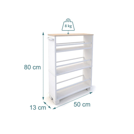 Holzoptik-Rollwagen mit 4 Etagen und Griff, 80x13x50 cm