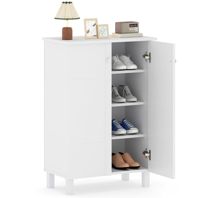 4-Tier Wooden Shoe Cabinet with Removable Shelves