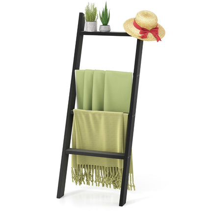 4-Tier Wooden Towel Ladder with Ceiling Mount, Black
